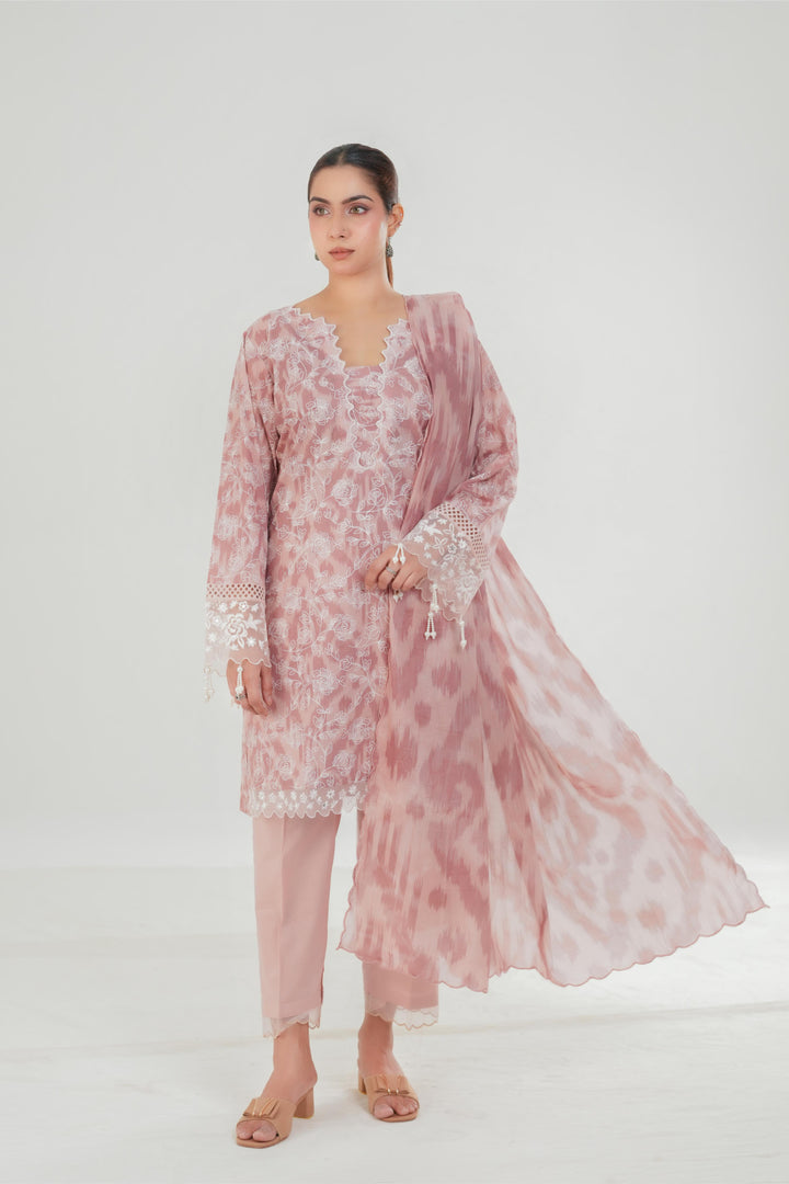 Dusty Pink - Cross Stitch Embroidered Lawn Stitched