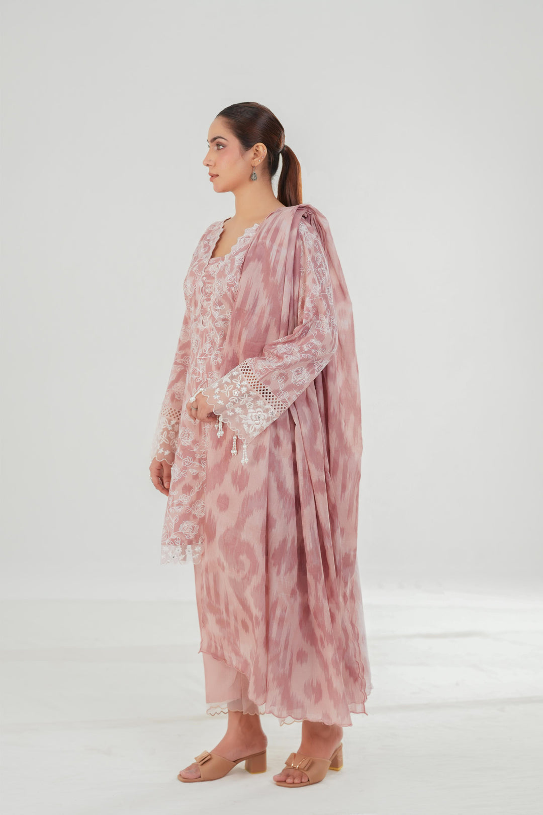 Dusty Pink - Cross Stitch Embroidered Lawn Stitched
