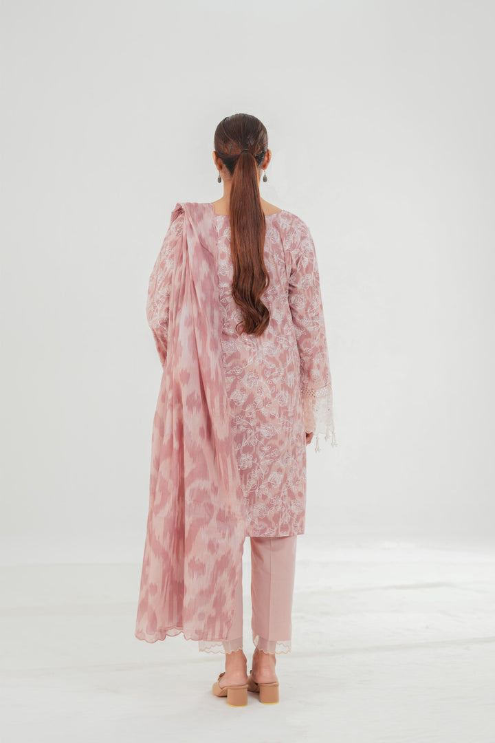 Dusty Pink - Cross Stitch Embroidered Lawn Stitched