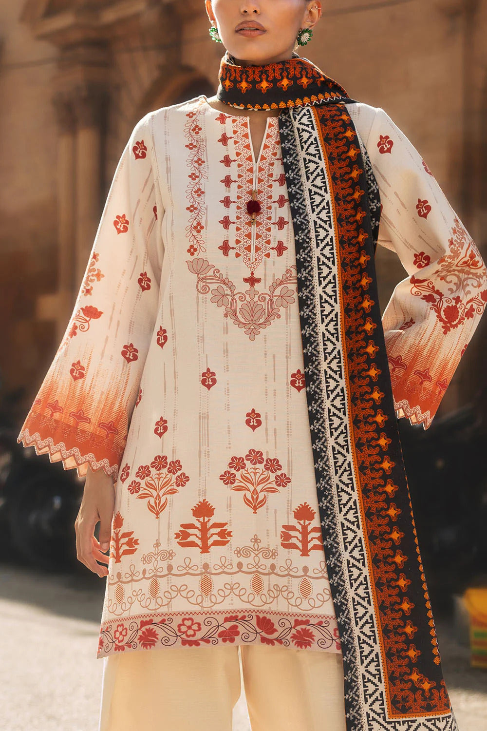 Linen Khaddar Off White Stitched Suit - Gul Ahmed