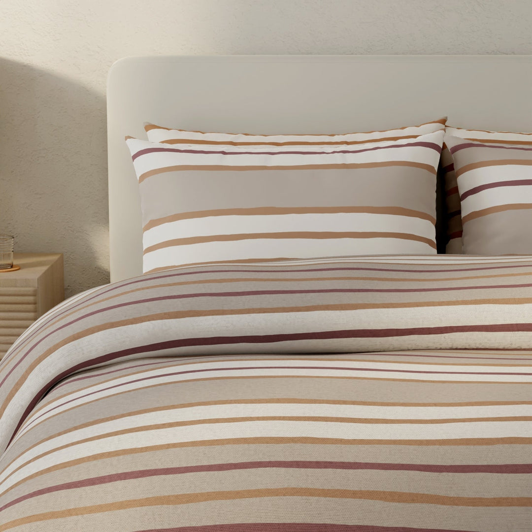 Vantona Drawn Stripe Duvet Cover Set - Beige