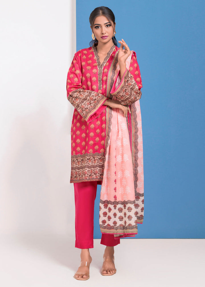 Lawn Dark Pink Stitched Suit - Bonanza