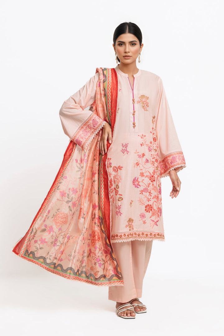 Dobby Peach Stitched Suit - Bonanza