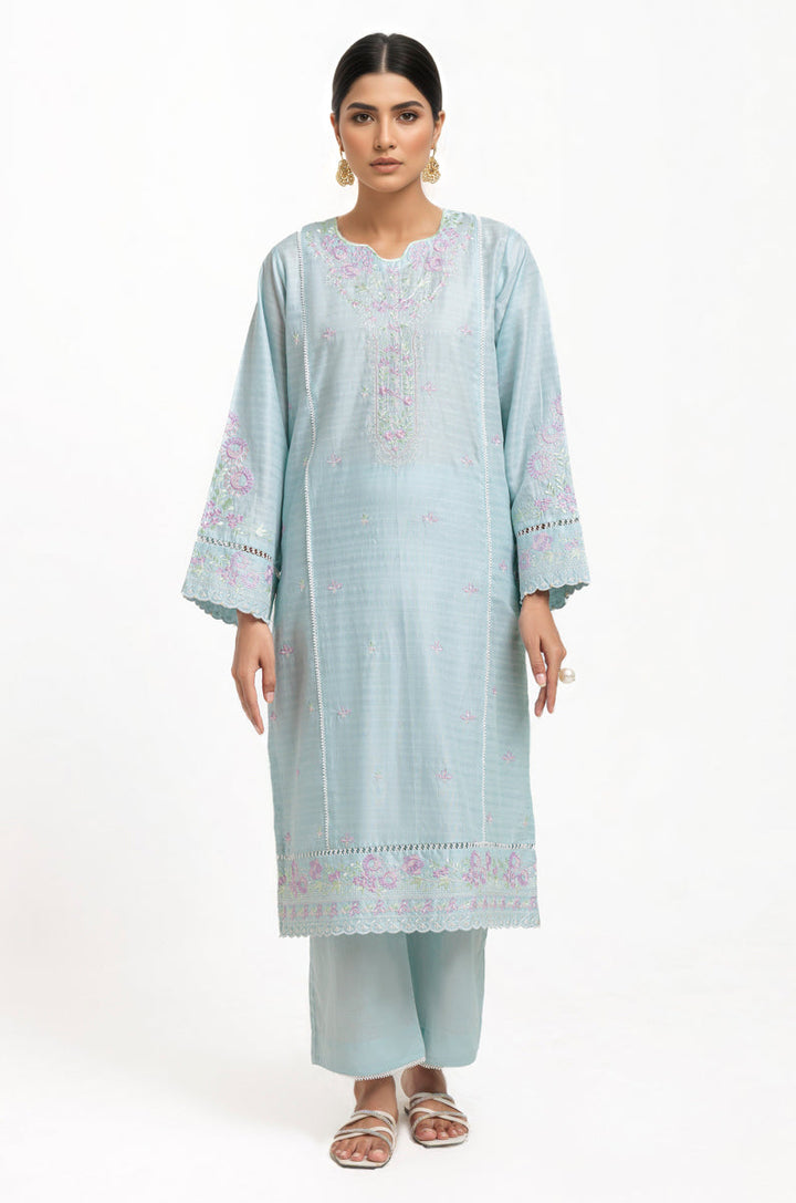 Jacquard Light Blue Stitched Suit - Bonanza