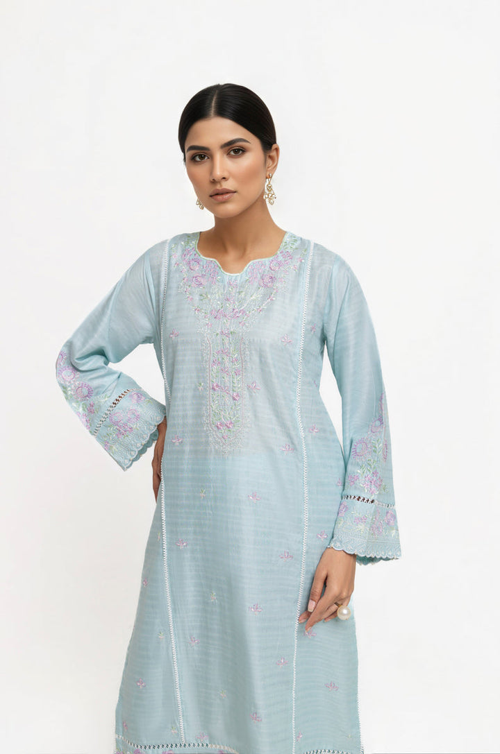 Jacquard Light Blue Stitched Suit - Bonanza