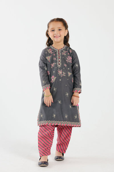 Lawn Grey & Red Stitched Suit - Ethnic