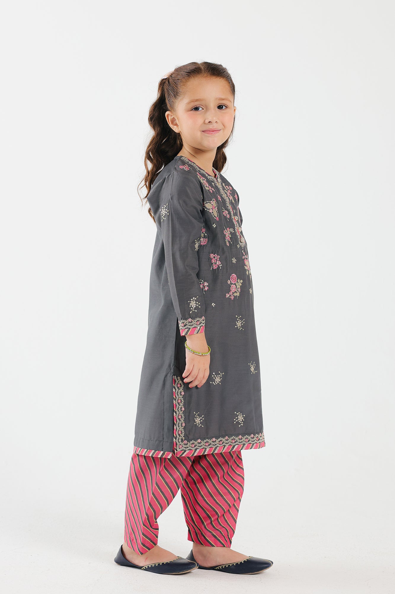 Lawn Grey & Red Stitched Suit - Ethnic