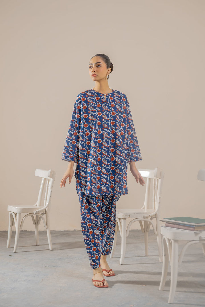 Khaddar Dark Blue Stitched Suit - Ego