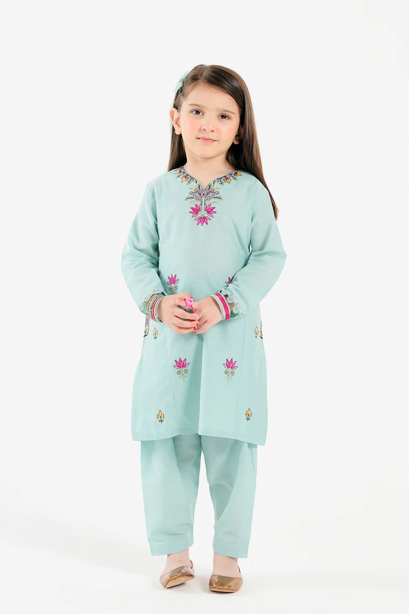 Lawn Grey & Red Stitched Suit - Ethnic