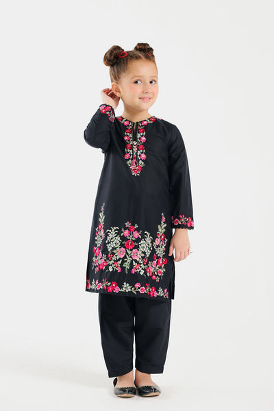 Slub Black Stitched Suit - Ethnic