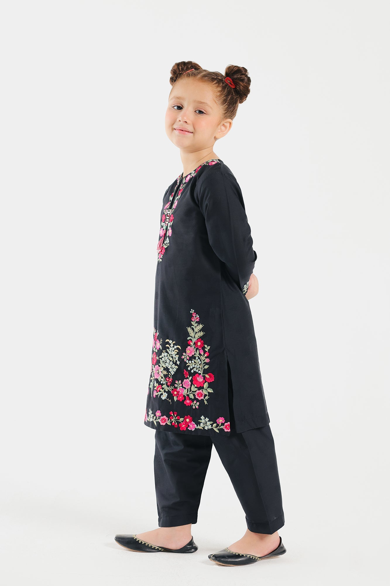 Slub Black Stitched Suit - Ethnic