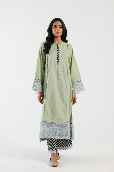 Cotton Linen Apple Green Stitched Suit - Ethnic