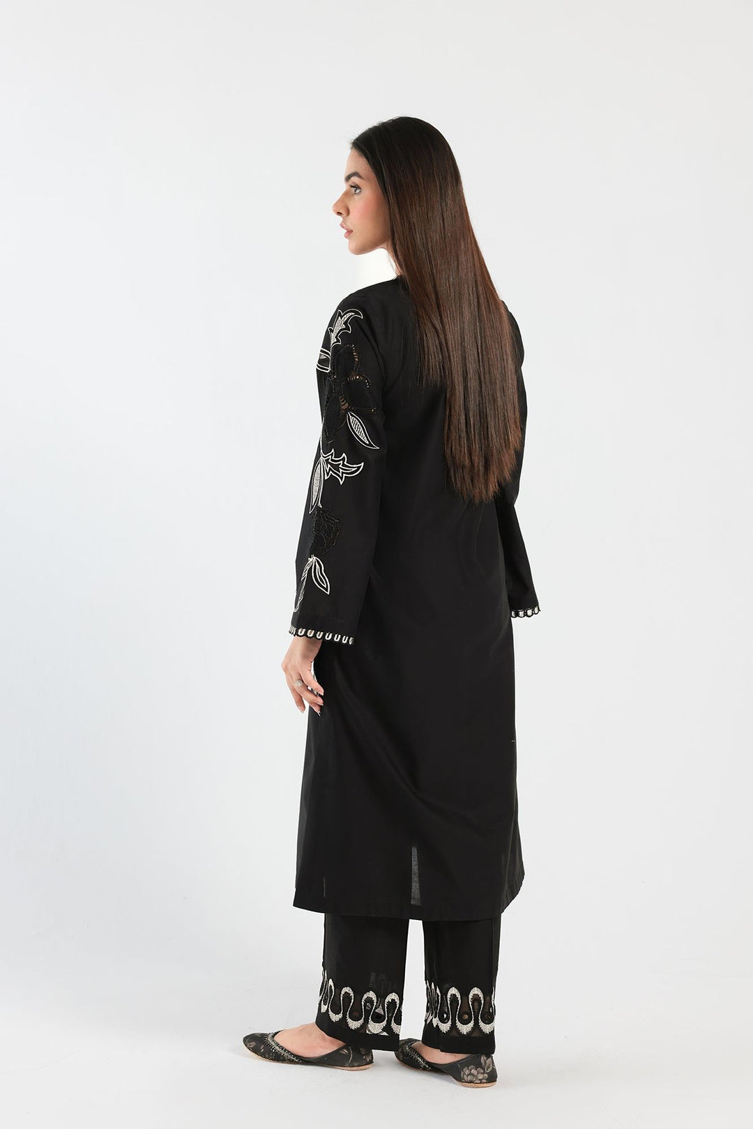 Cotton Linen Black Stitched Suit - Ethnic