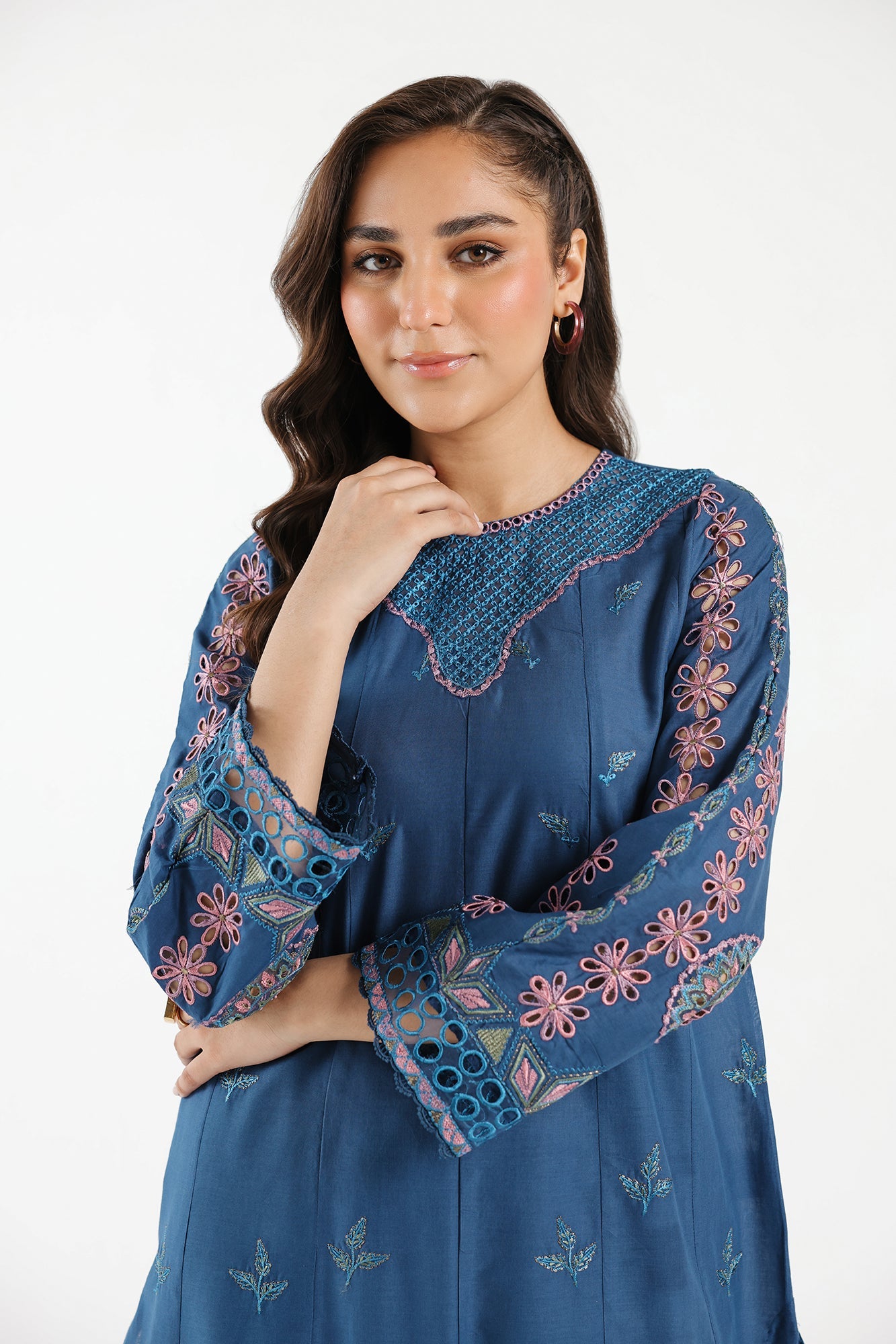 Lawn Cobalt Stitched Suit - Ethnic