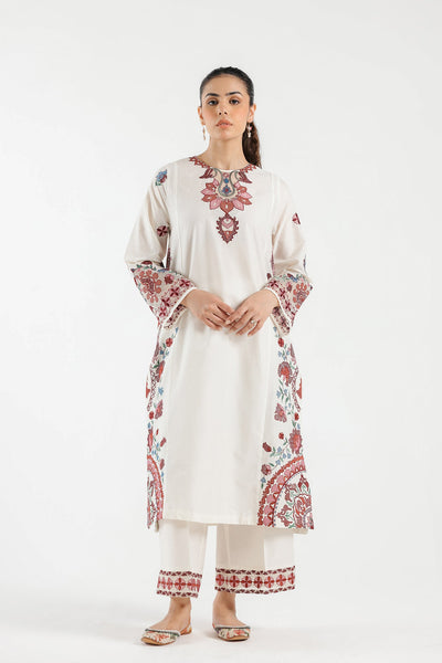 Lawn Off White Stitched Suit - Ethnic