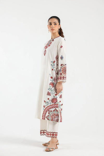 Lawn Off White Stitched Suit - Ethnic