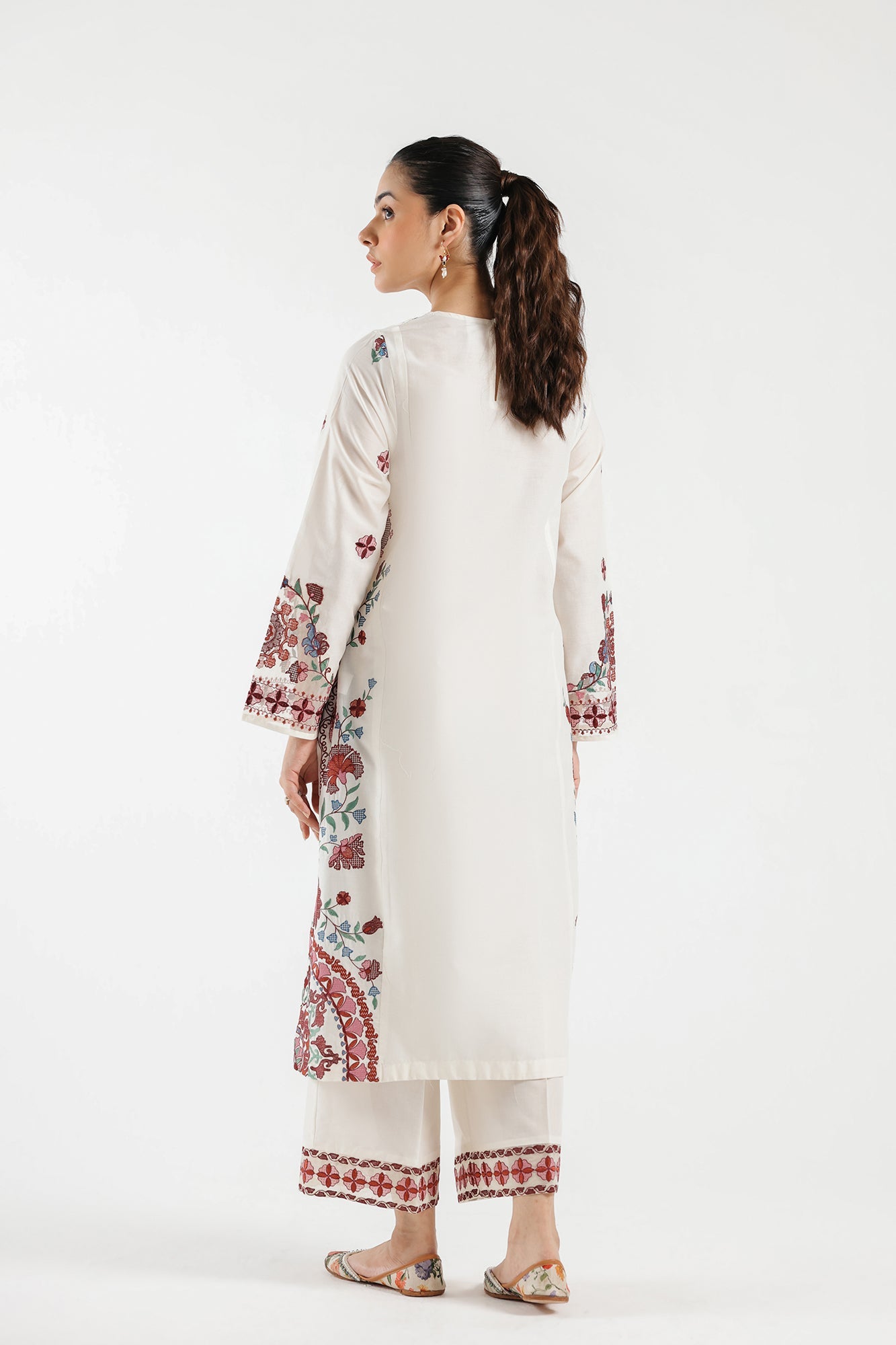 Lawn Off White Stitched Suit - Ethnic