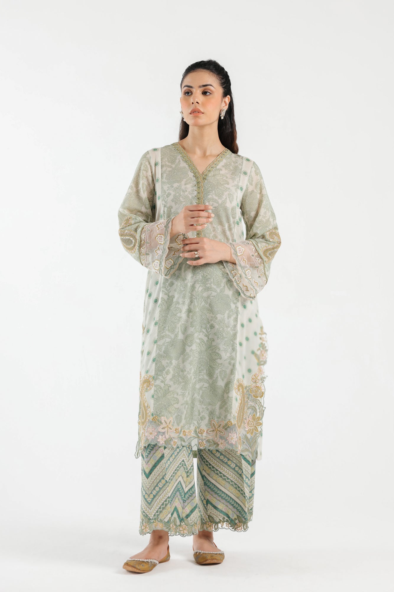 Lawn Green Stitched Suit - Ethnic