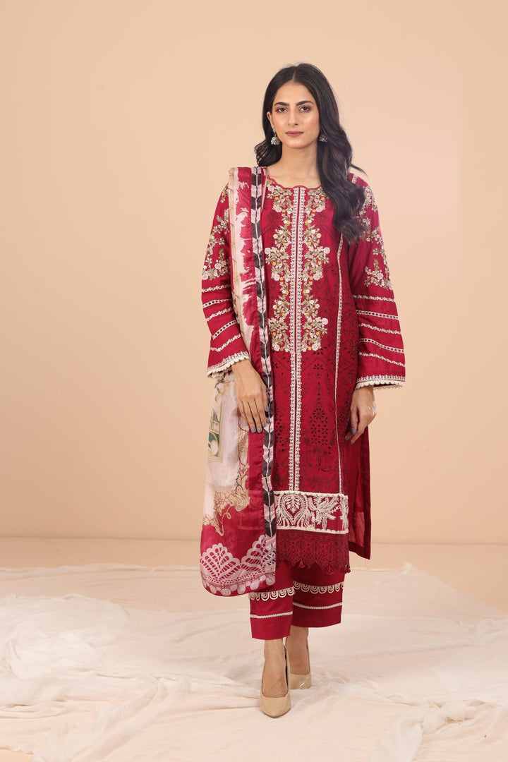 Red Riding Hood 3 Piece Suit - Elaf Chikankari Collection