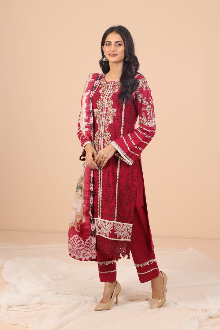 Red Riding Hood 3 Piece Suit - Elaf Chikankari Collection