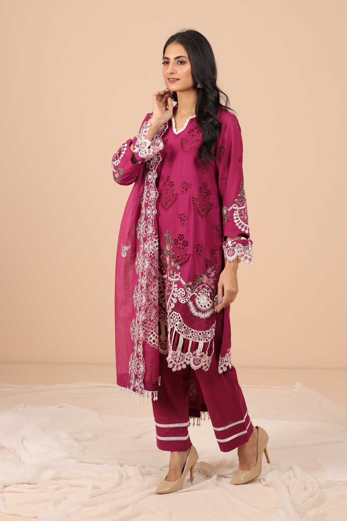 Petal 3 Piece Suit - Elaf Chikankari Collection