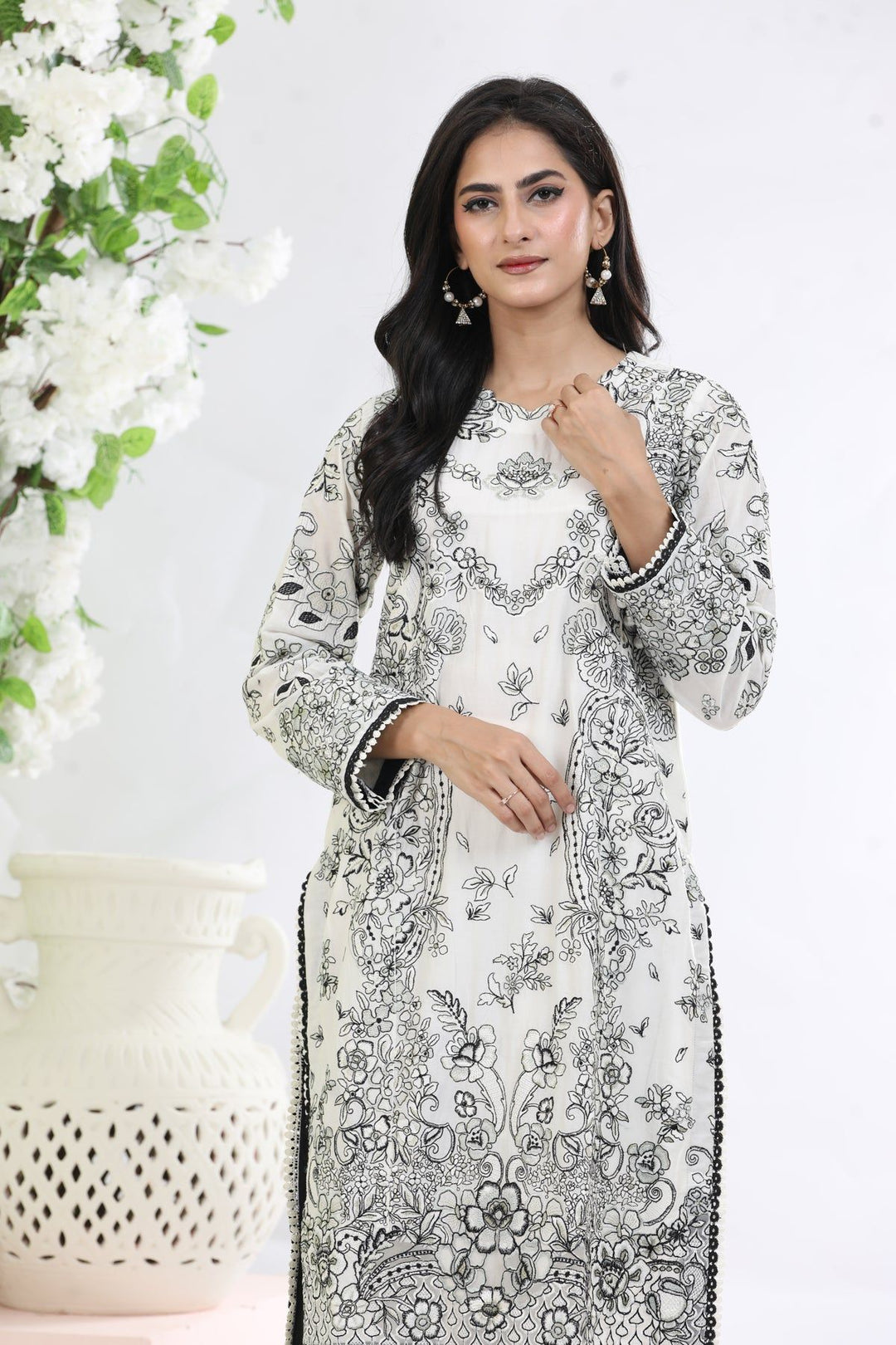 Off White 3 Piece Suit - Elan Luxury Lawn