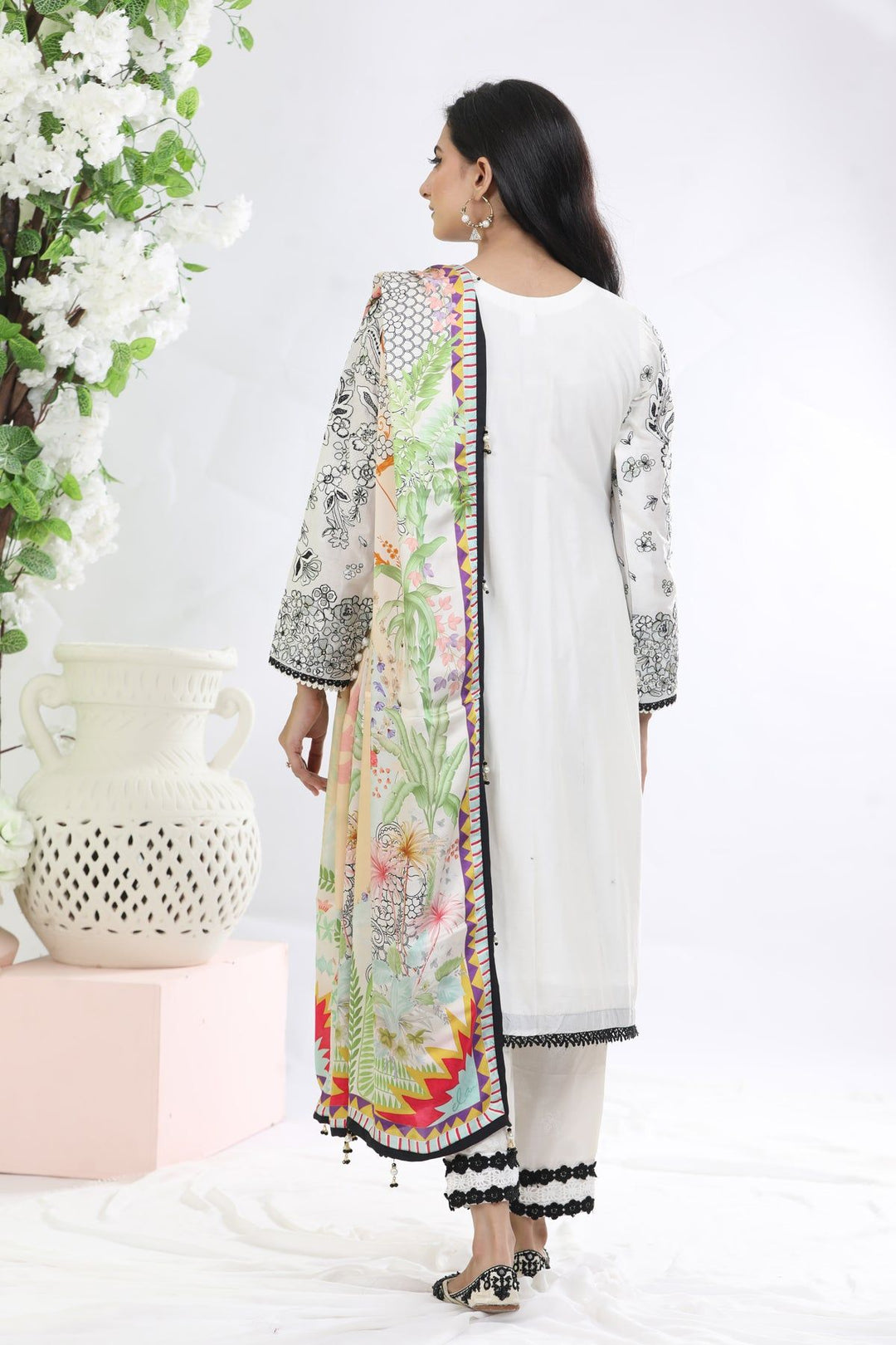 Off White 3 Piece Suit - Elan Luxury Lawn