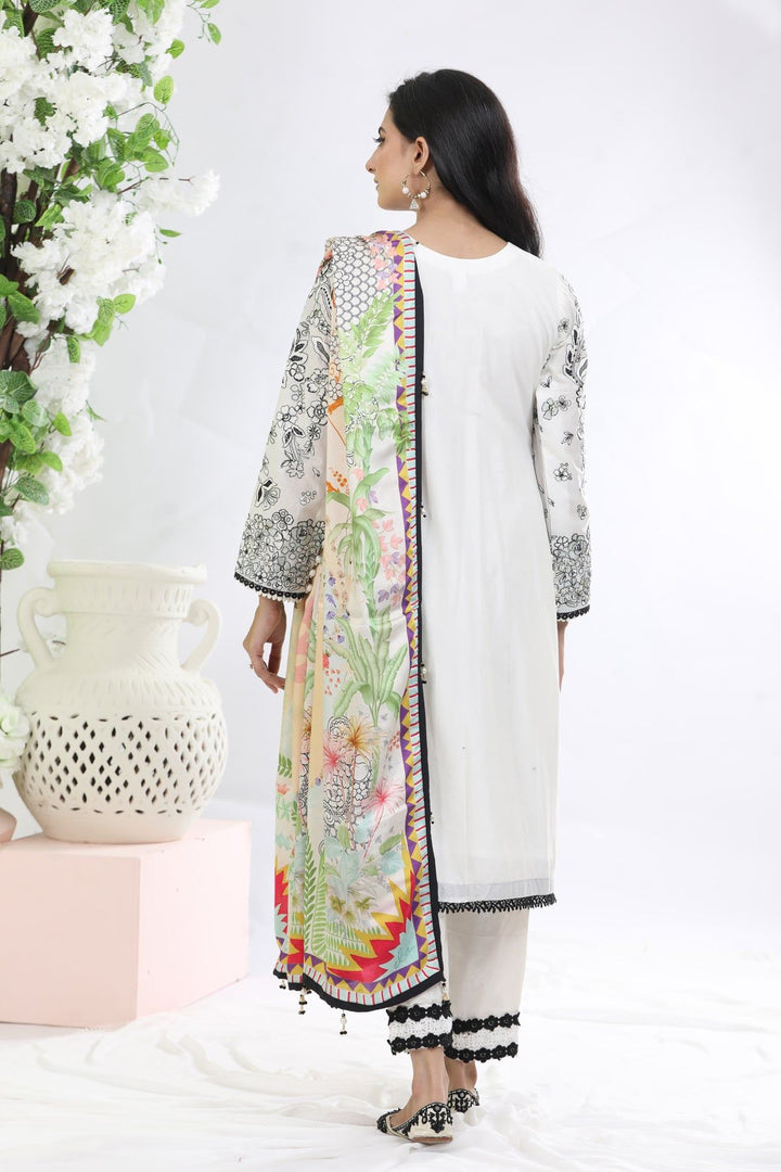 Off White 3 Piece Suit - Elan Luxury Lawn