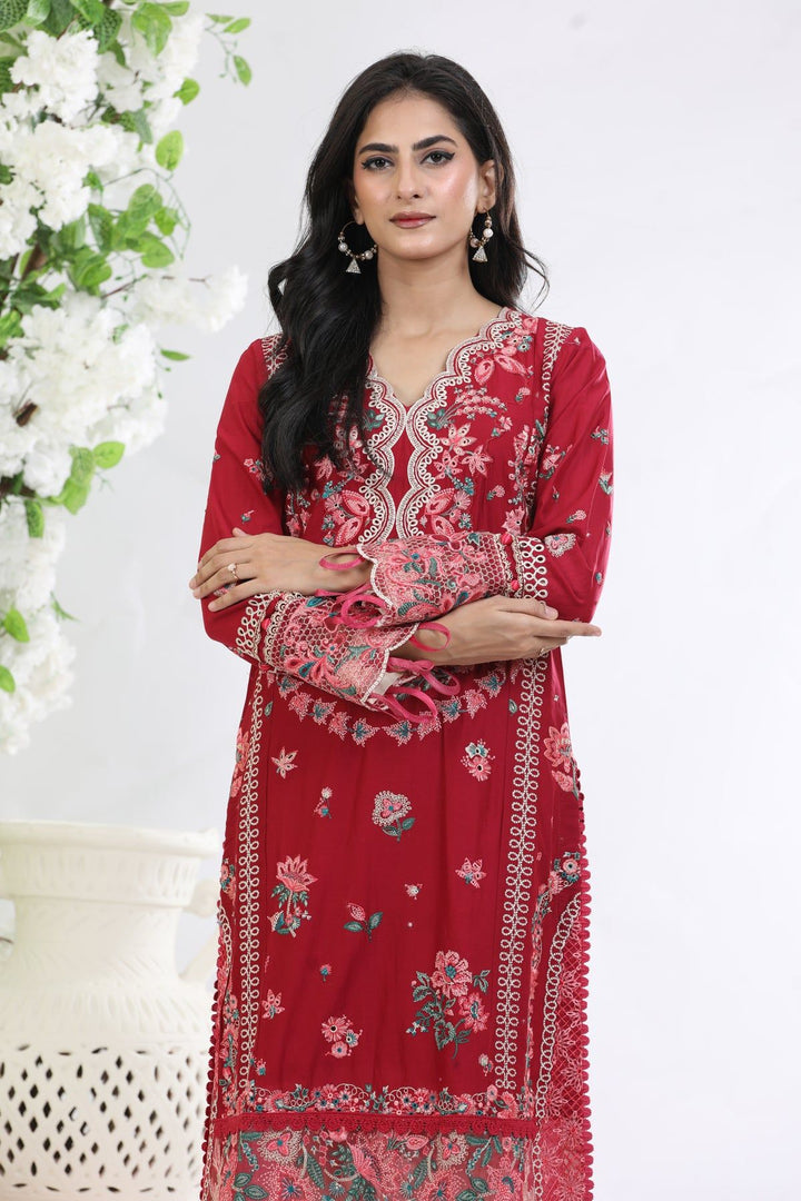 Red 3 Piece Suit - Elan Luxury Lawn