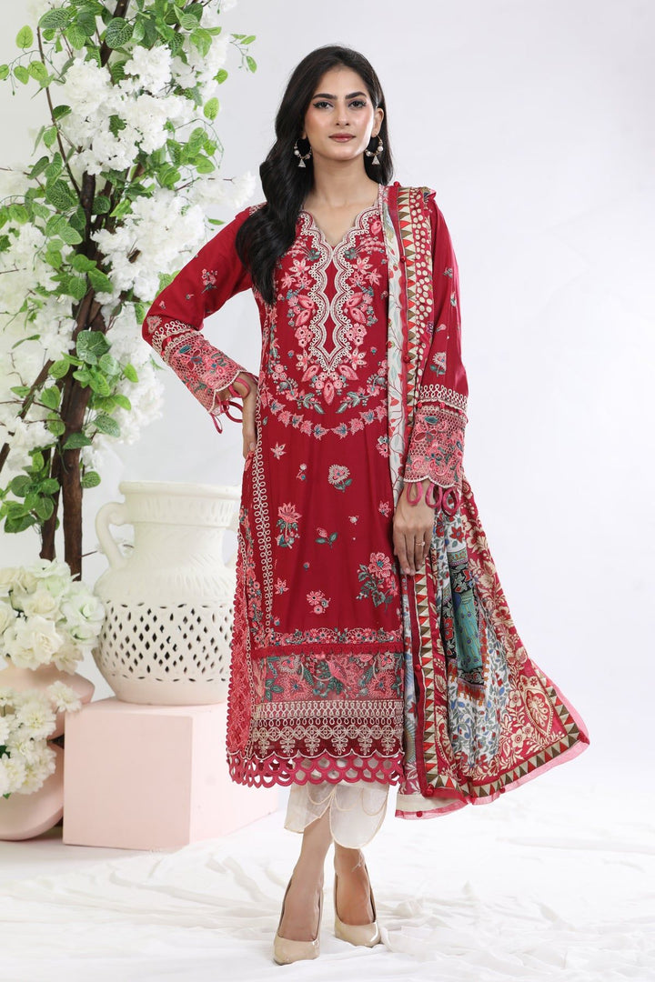 Red 3 Piece Suit - Elan Luxury Lawn