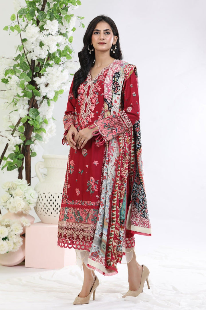 Red 3 Piece Suit - Elan Luxury Lawn