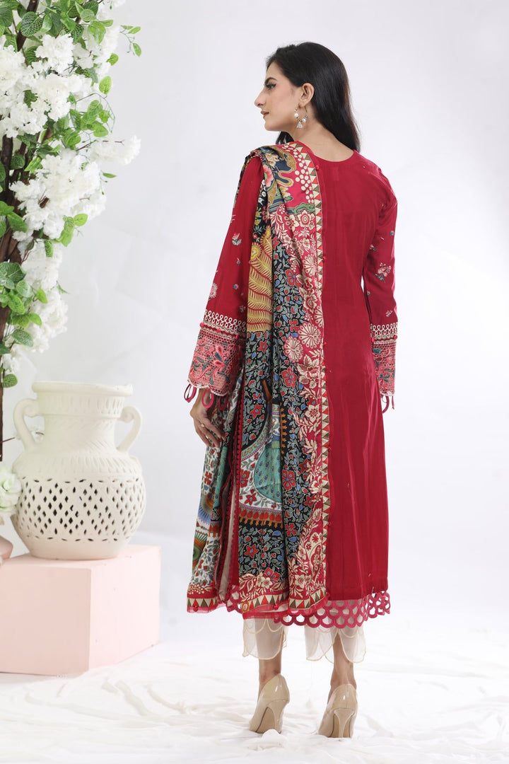 Red 3 Piece Suit - Elan Luxury Lawn