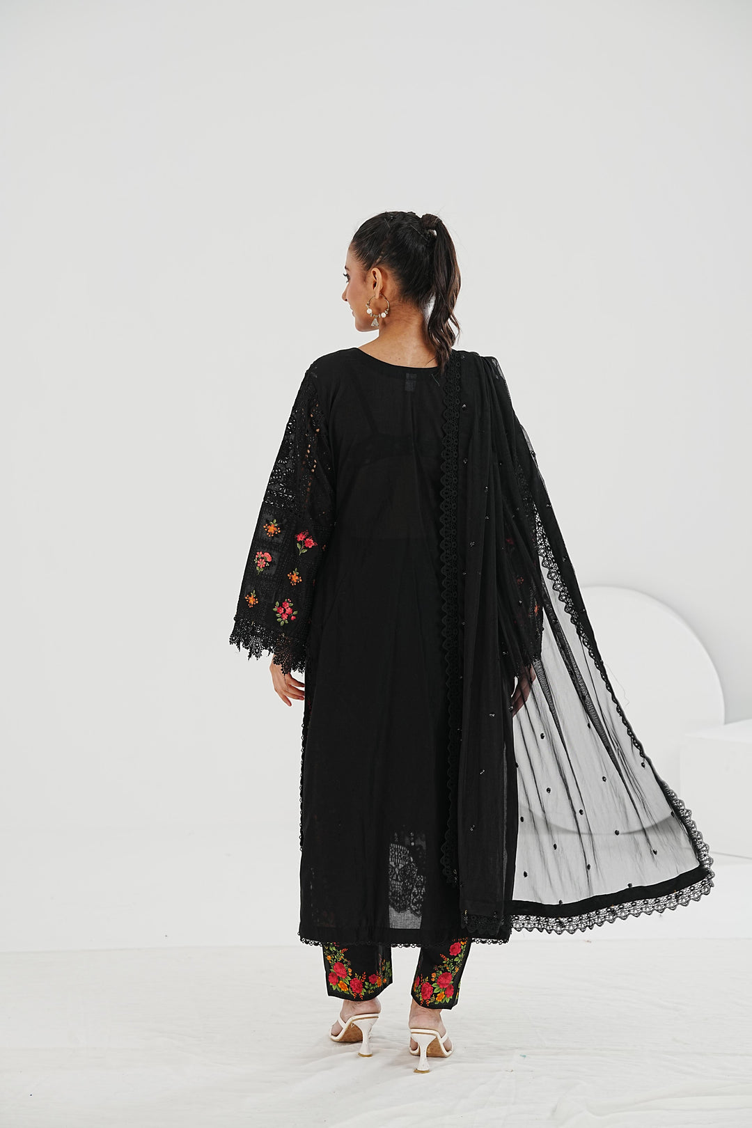 Embroidered Lawn Black Stitched Suit - Maria B