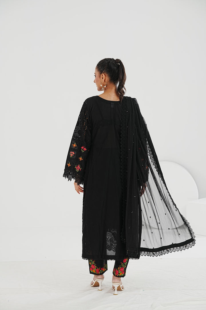 Embroidered Lawn Black Stitched Suit - Maria B