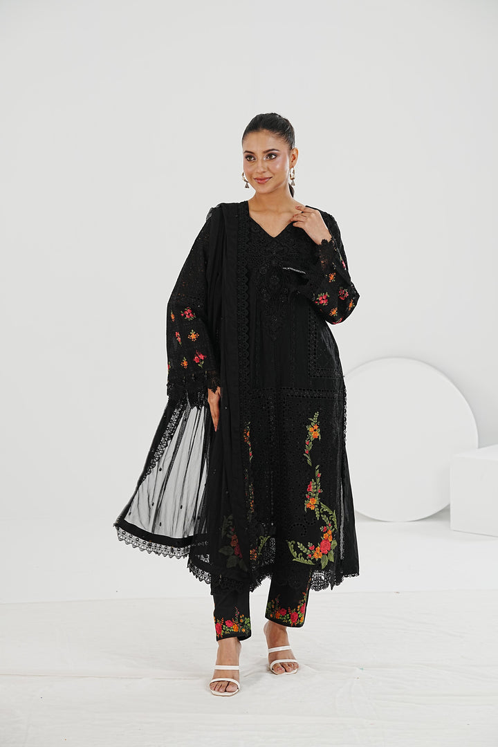Embroidered Lawn Black Stitched Suit - Maria B