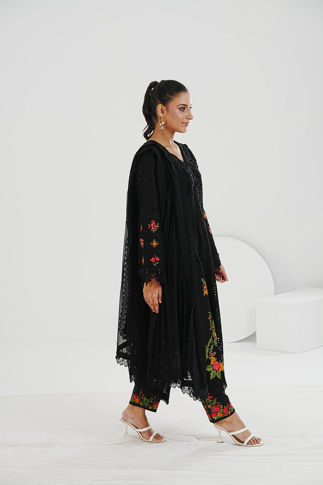 Embroidered Lawn Black Stitched Suit - Maria B