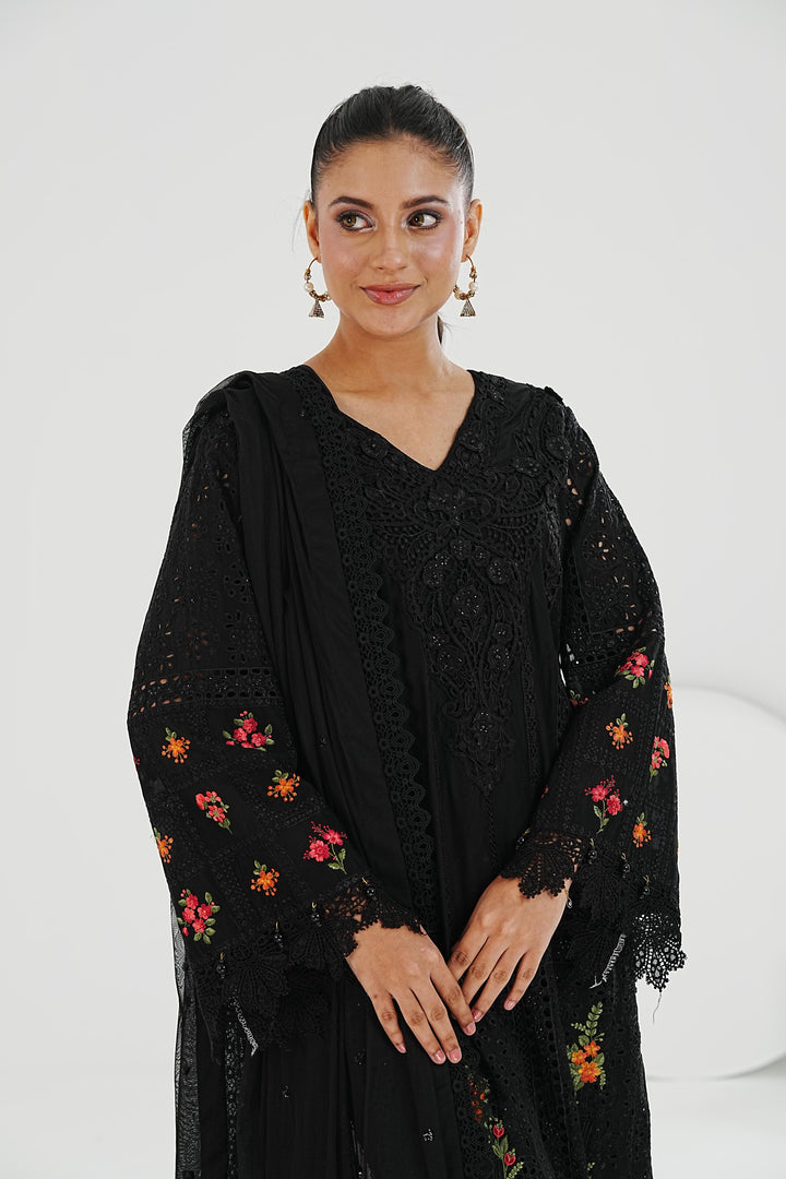 Embroidered Lawn Black Stitched Suit - Maria B