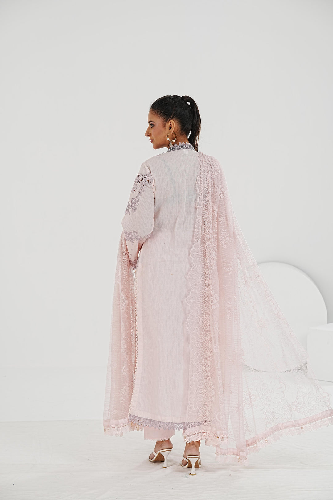 Embroidered Jacquard Lawn Pink Stitched Suit - Maria B
