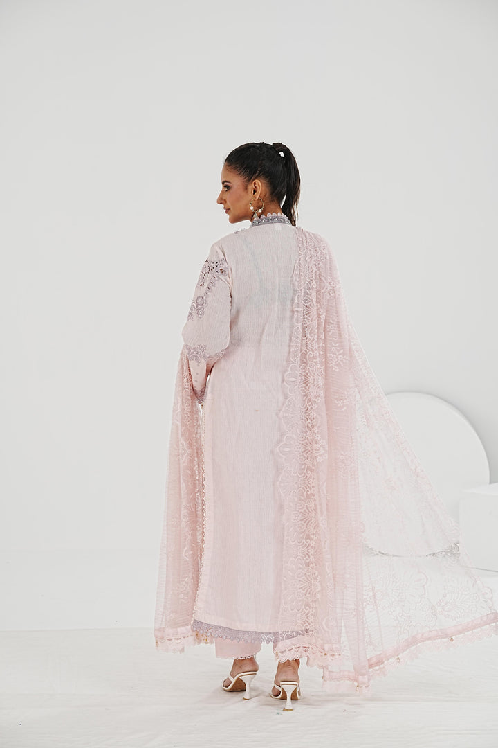 Embroidered Jacquard Lawn Pink Stitched Suit - Maria B