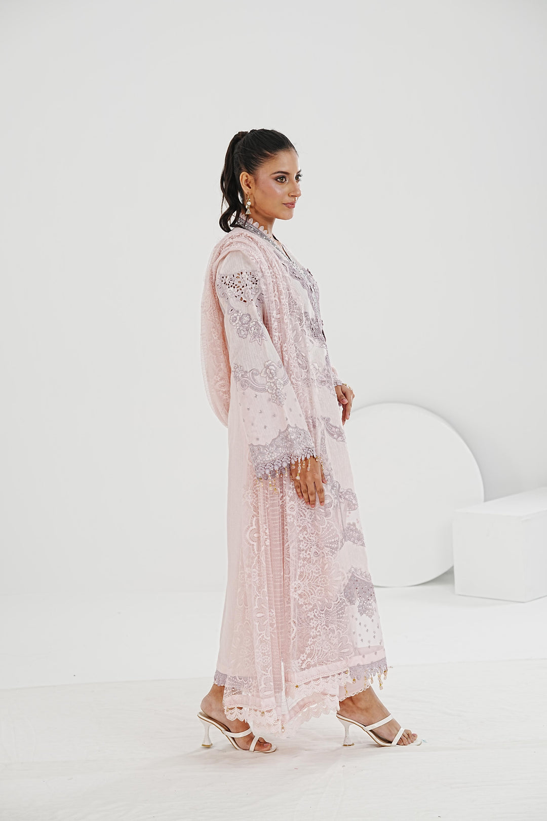 Embroidered Jacquard Lawn Pink Stitched Suit - Maria B