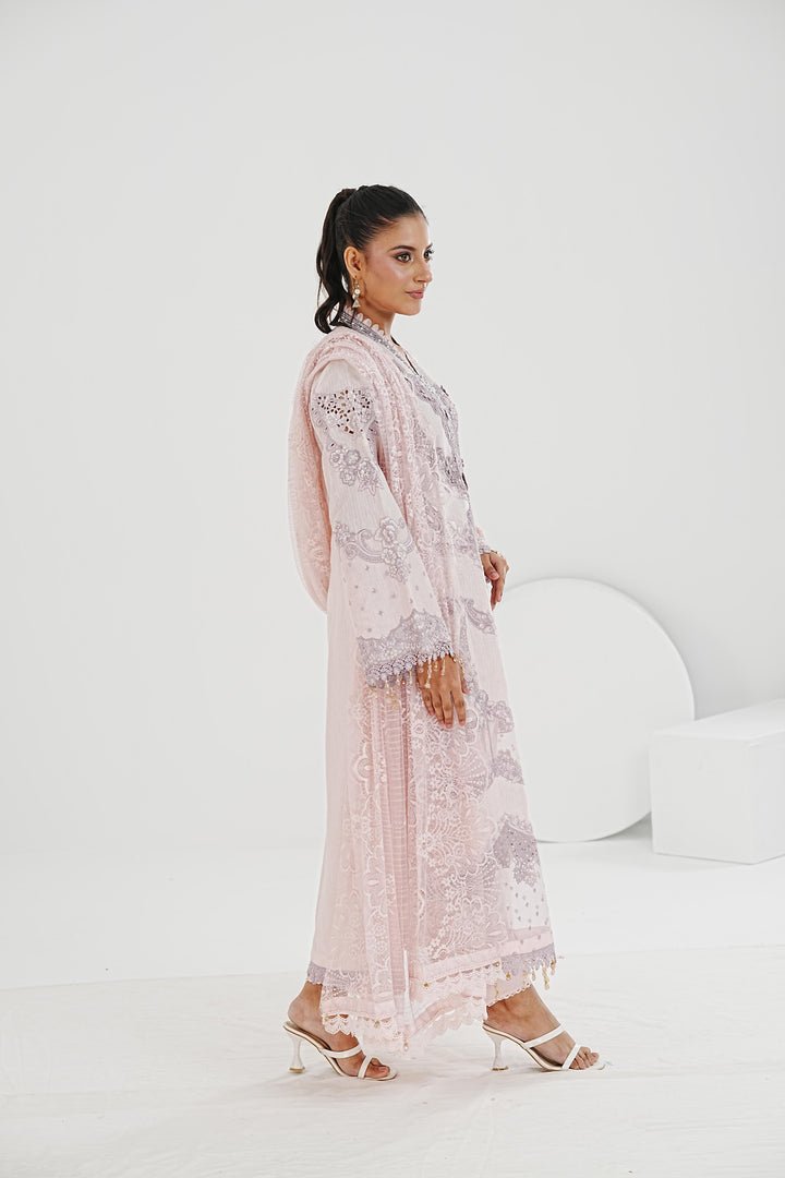 Embroidered Jacquard Lawn Pink Stitched Suit - Maria B