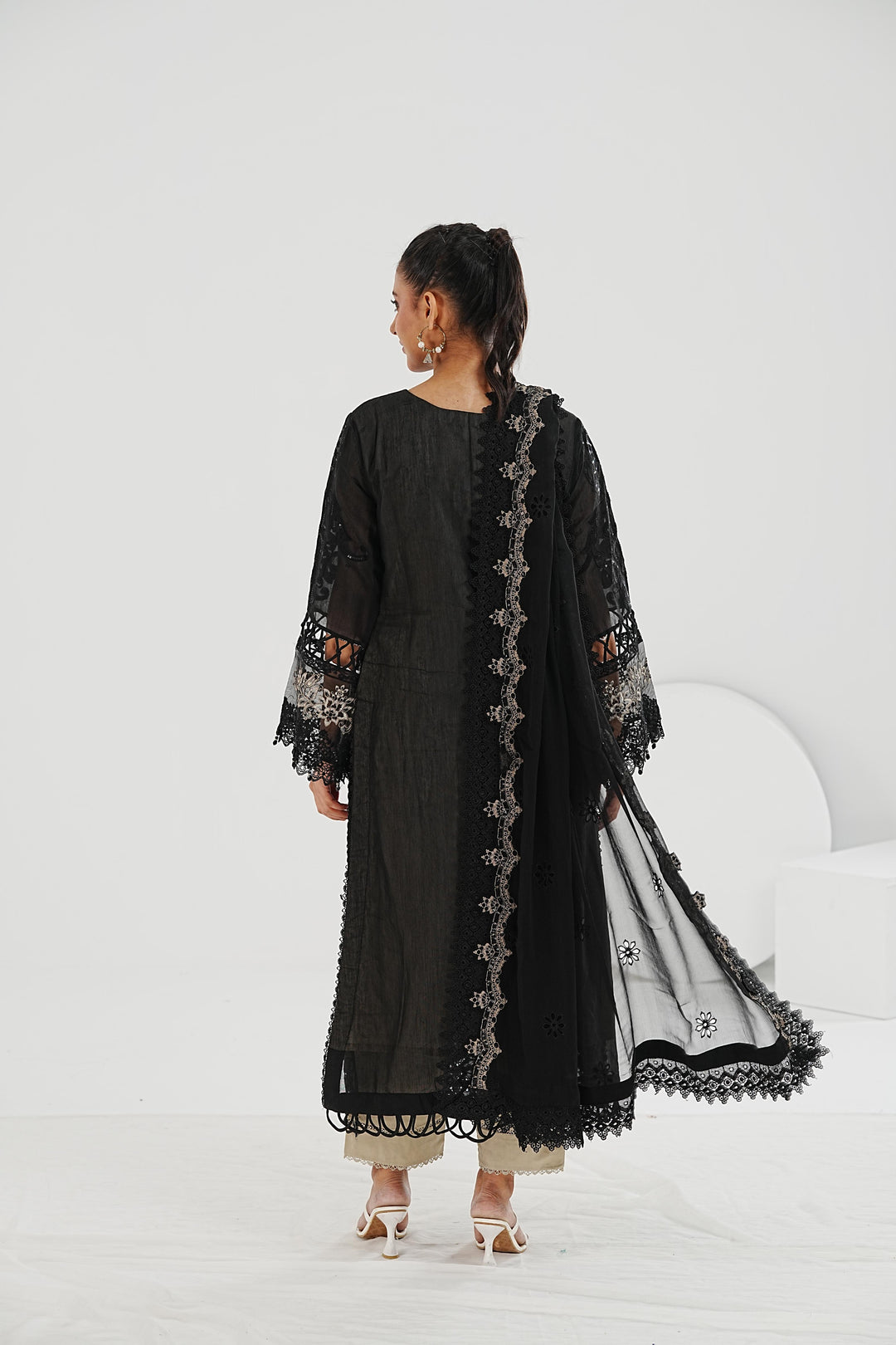 Embroidered Paper Cotton Black Stitched Suit - Maria B
