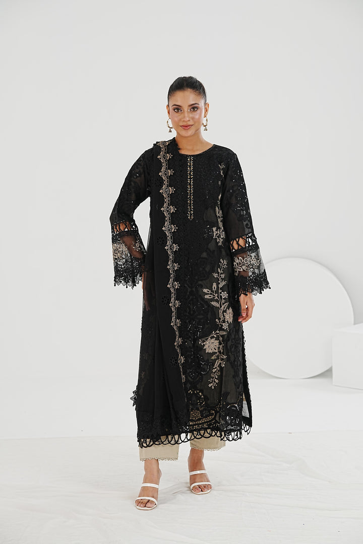 Embroidered Paper Cotton Black Stitched Suit - Maria B