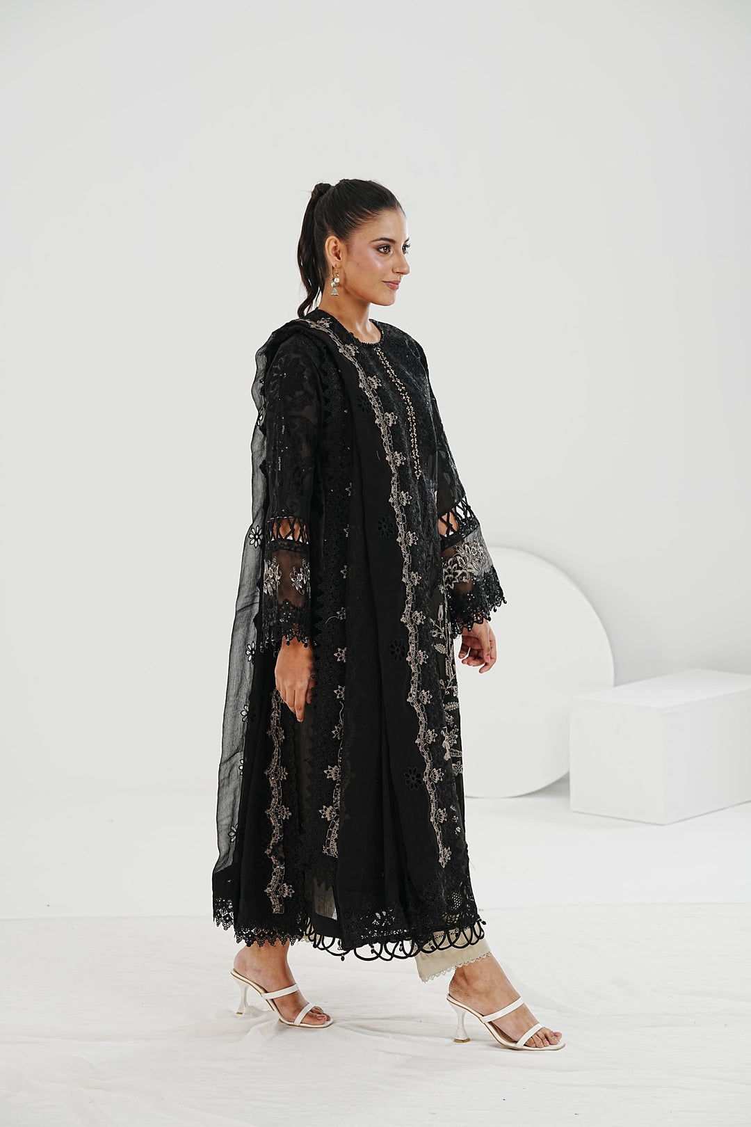 Embroidered Paper Cotton Black Stitched Suit - Maria B