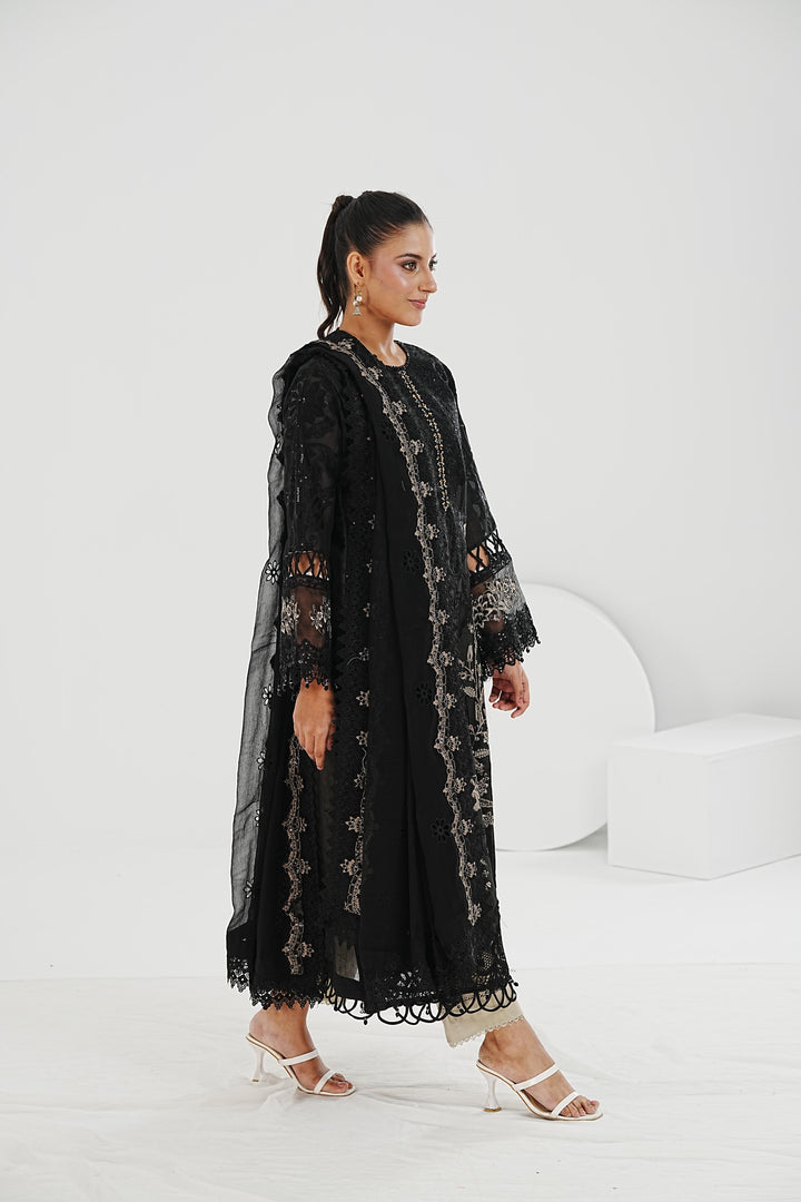 Embroidered Paper Cotton Black Stitched Suit - Maria B