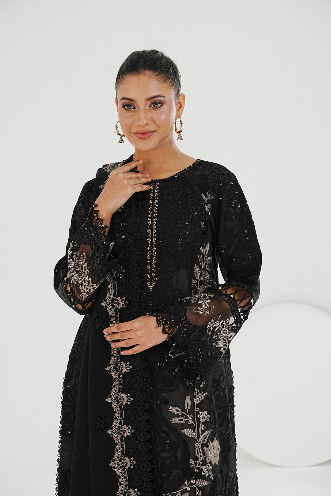 Embroidered Paper Cotton Black Stitched Suit - Maria B