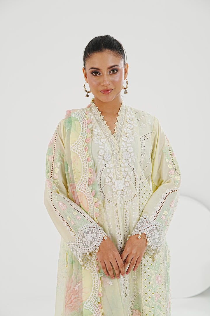 Embroidered Lawn Lemon Stitched Suit - Maria B