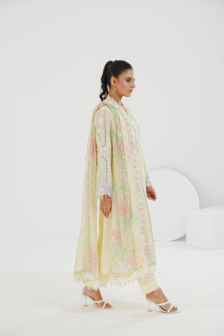 Embroidered Lawn Lemon Stitched Suit - Maria B
