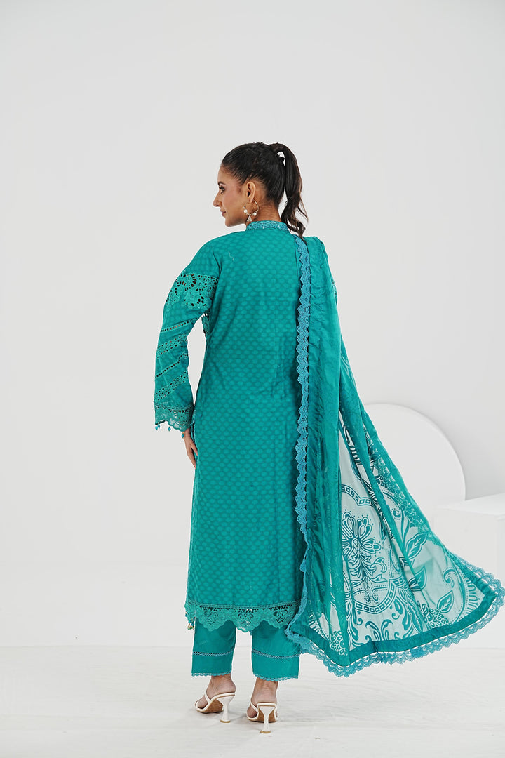 Embroidered Jacquard Lawn Ferozi Stitched Suit - Maria B