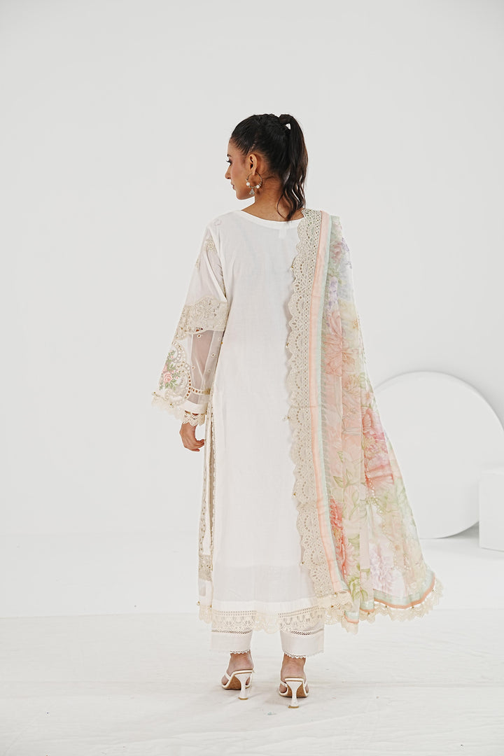 Embroidered Lawn Off White Stitched Suit - Maria B